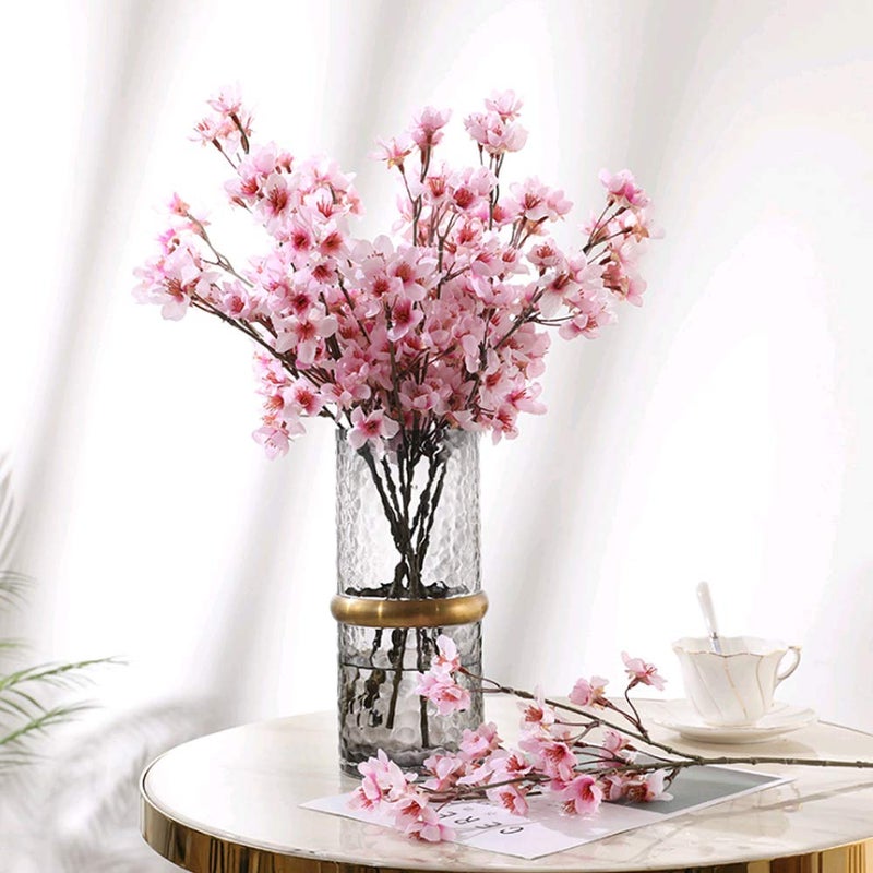 HO2NLE 4Pcs Artificial Cherry Blossom Branches: 15.7" Fake Cherries Silk Faux Spring Flowers Peach Arrangements for Home Wedding Bedroom Party Table Centerpiece Japanese Decor(Pink) - Image 3